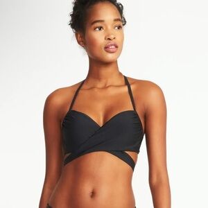 Old Navy Bikini Top CXL Solid Black Wrap Underwire EXTRA Large  NWT